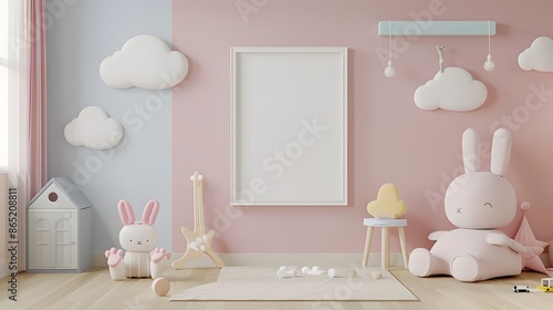 Cozy Kid s Room with Framed Wall Mockup and Muted Color Palette