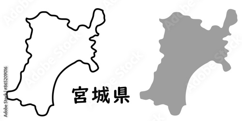 シンプルな日本の宮城県の地図のイラスト