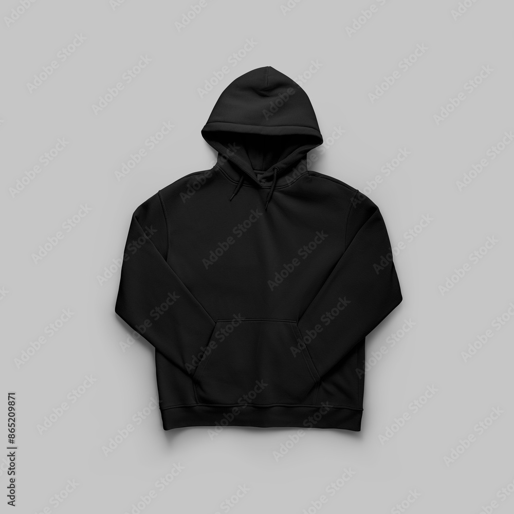 Mockup of an oversized black hoodie, unfolded on white on a background with shadows, clothes for presentation, front view. Mockup of an oversized black hoodie, unfolded on white on a background with shadows, clothes for presentation, front view.