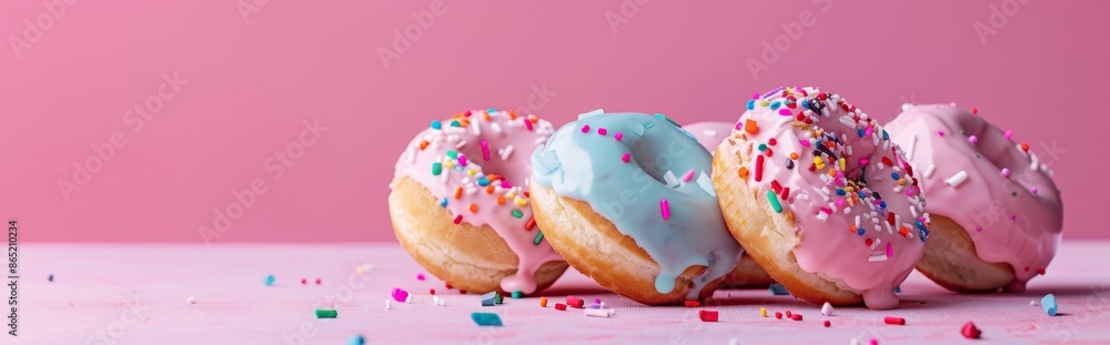 Pink and Blue Iced Donuts with Sprinkles