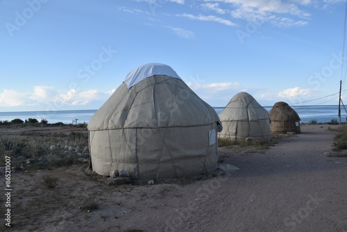 The traditional Yurt tents of the nomads of Kyrgyzstan, Mongolia and Central Aisa photo