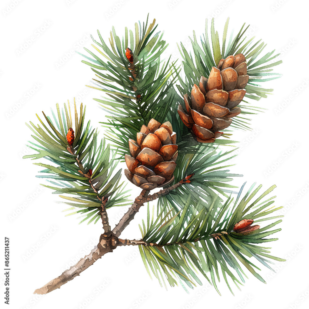Obraz premium Pine trees with cones on the branches on transparent background. Christmas decorations