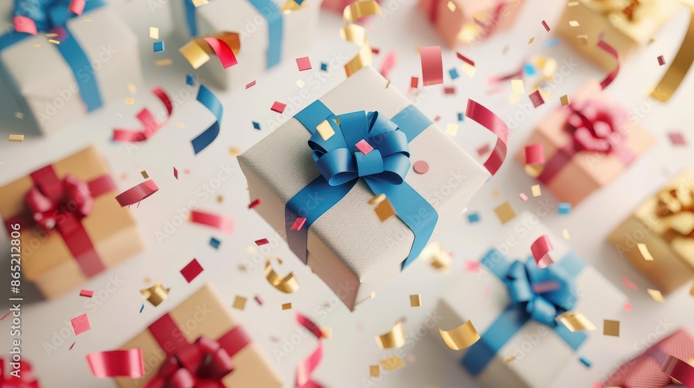 festive wrapped gift boxes with colorful ribbons and bows floating in white space holiday presents concept 3d illustration festive wrapped gift boxes with colorful ribbons and bows floating in white space holiday presents concept 3d illustration