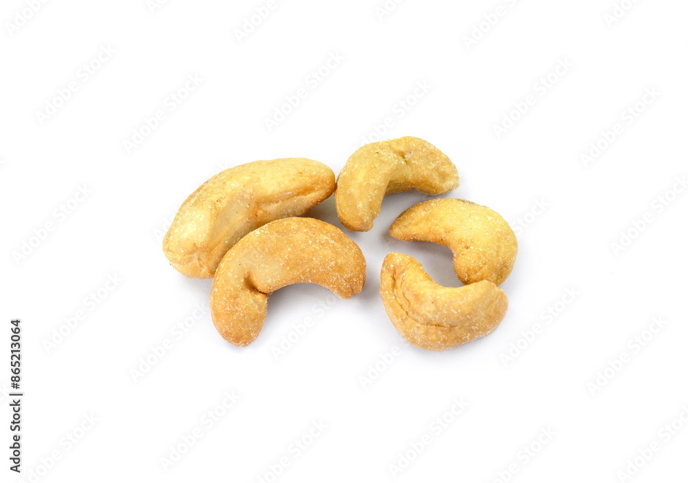 Unshelled roasted cashew nuts isolated on white background Unshelled roasted cashew nuts isolated on white background