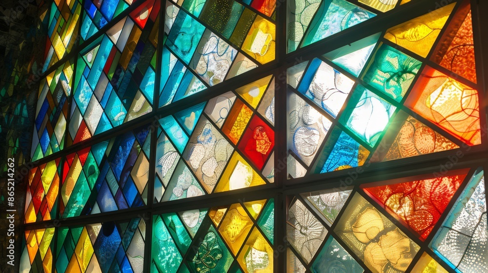 Geometric patterns in stained glass windows create stunning visual effects as light interacts with color and shape, transforming the ambiance of a space. Geometric patterns in stained glass windows create stunning visual effects as light interacts with color and shape, transforming the ambiance of a space.