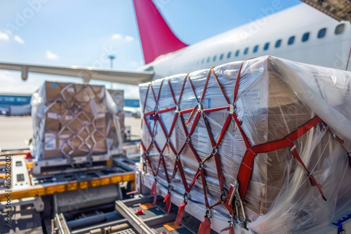 cargo containers loaded onto plane at airport