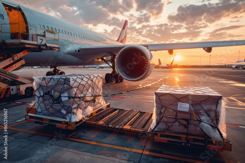 cargo containers loaded onto plane at airport