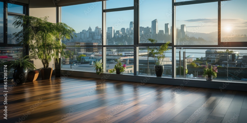 Modern Apartment with City Skyline View Modern Apartment with City Skyline View