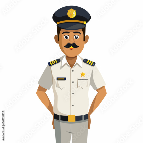 Cartoon Traffic Police Officer Directing Traffic with a Smile