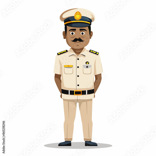 Cartoon Traffic Police Officer Directing Traffic with a Smile