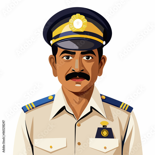 Cartoon Traffic Police Officer Directing Traffic with a Smile