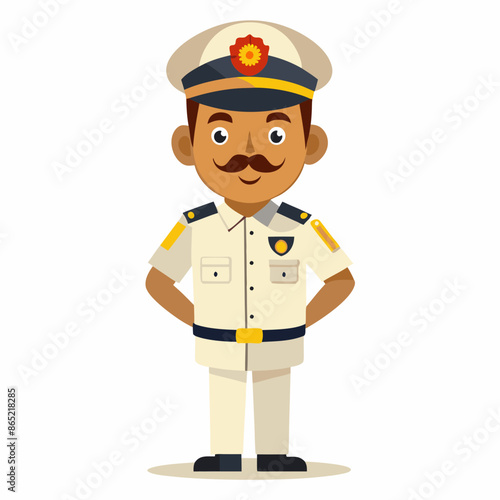 Cartoon Traffic Police Officer Directing Traffic with a Smile