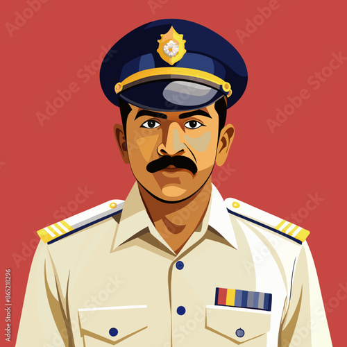 Cartoon Traffic Police Officer Directing Traffic with a Smile