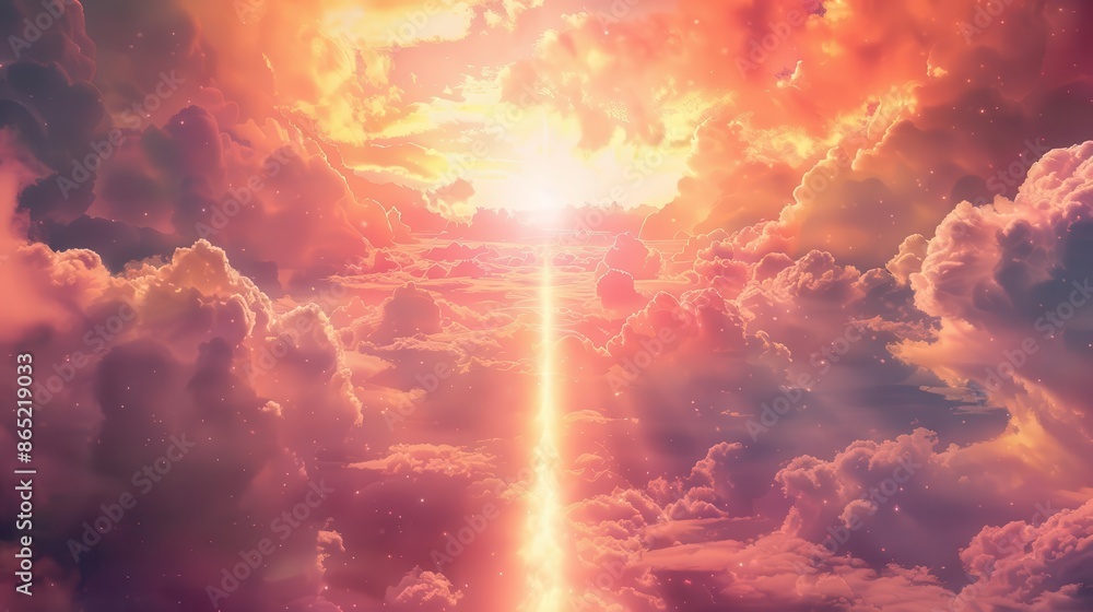 Obraz premium heavenly path leading to spiritual enlightenment divine light and ethereal clouds religious concept illustration
