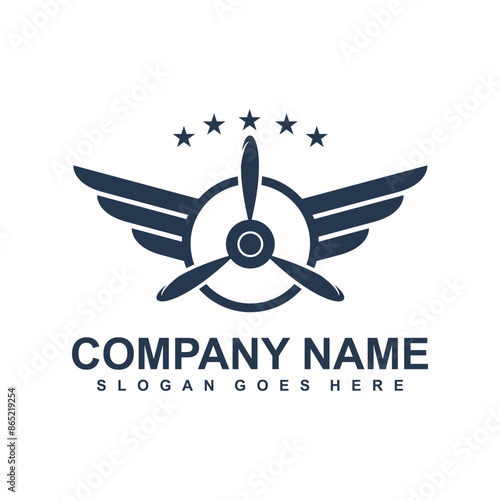 Airplane propeller emblem. Aviators club logo