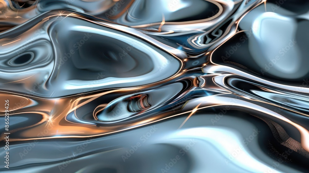 holographic chrome waves on abstract liquid surface with reflections 3d render holographic chrome waves on abstract liquid surface with reflections 3d render