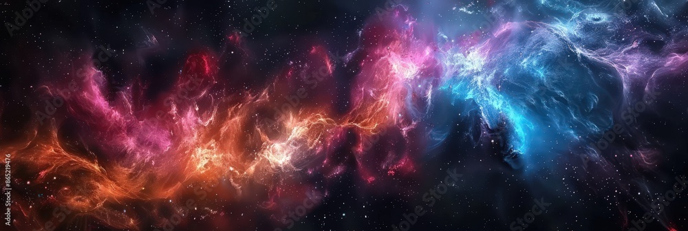 Cosmic Dance of Nebulae: A Tapestry of Red, Blue, and Stars Cosmic Dance of Nebulae: A Tapestry of Red, Blue, and Stars