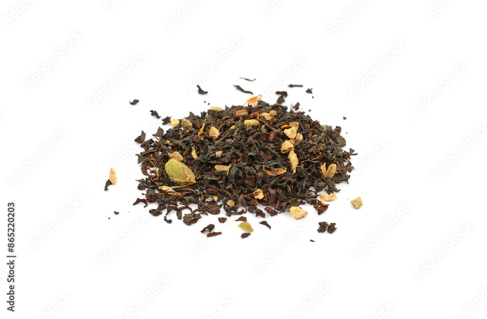 Karak tea isolated on white. Flavorsome Indian spiced tea made with cardamom, cinammon and ginger. 'Karak chai'. Karak tea isolated on white. Flavorsome Indian spiced tea made with cardamom, cinammon and ginger. 'Karak chai'.