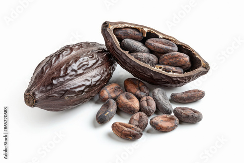 Wallpaper Mural Dried cocoa beans and pod on white background Torontodigital.ca