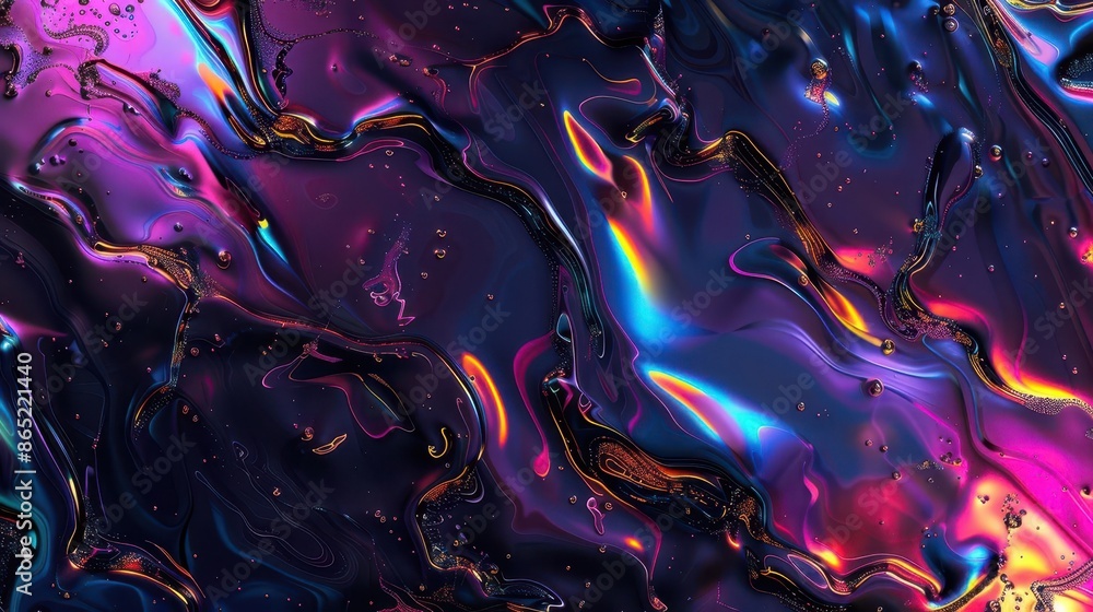 Obraz premium iridescent fluid art abstract wallpaper with swirling metallic colors and liquid textures digital illustration