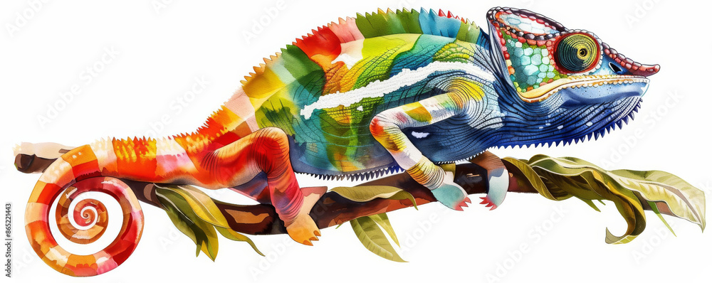 a chameleon changing colors to a spectrum flat design side view theme of exotic wildlife water color Split-complementary color scheme, isolated on white, a chameleon changing colors to a spectrum flat design side view theme of exotic wildlife water color Split-complementary color scheme, isolated on white,