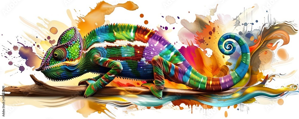 a chameleon changing colors to a spectrum flat design side view theme of exotic wildlife water color Split-complementary color scheme, isolated on white, a chameleon changing colors to a spectrum flat design side view theme of exotic wildlife water color Split-complementary color scheme, isolated on white,