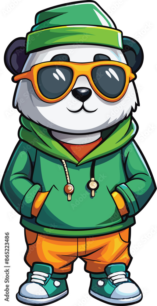 Panda in Hip Hop Outfit vector illustration, hip hop panda cartoon character, Panda in Hip Hop Outfit vector illustration, hip hop panda cartoon character,