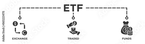 ETF banner web icon vector illustration concept Exchange Traded Funds Stock Market Investment with icon of money, cash flow, trading, transaction, bank, accounting, and growth 