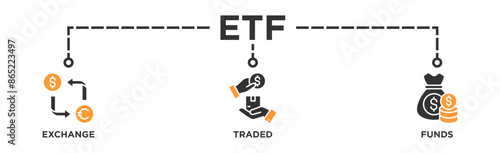ETF banner web icon vector illustration concept Exchange Traded Funds Stock Market Investment with icon of money, cash flow, trading, transaction, bank, accounting, and growth 