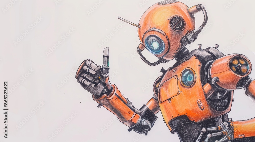 Friendly robot sketch giving thumbs up on white background. Friendly robot sketch giving thumbs up on white background.