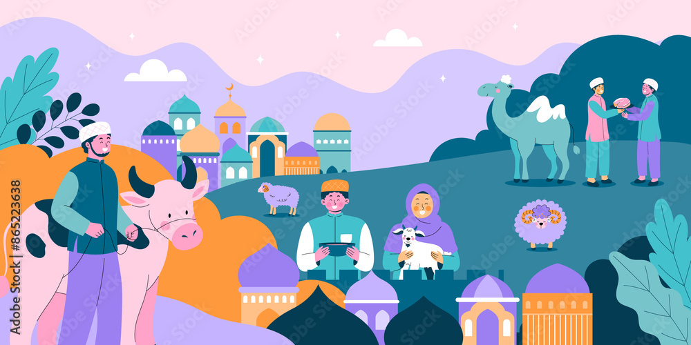 Hand drawn flat eid-al-adha background Hand drawn flat eid-al-adha background