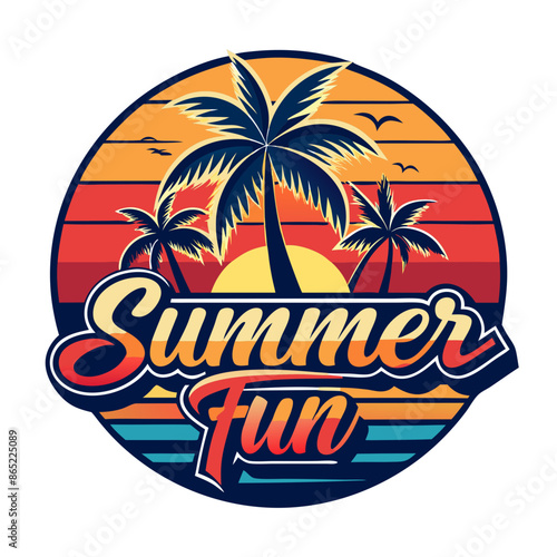 A colorful logo for Summer Fun with palm trees