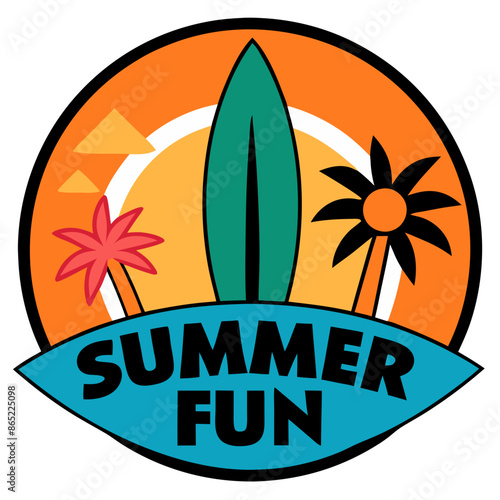 A colorful logo for Summer Fun with palm trees