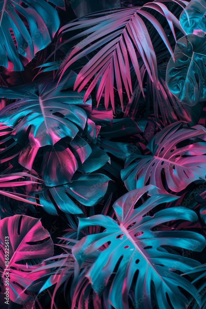 Tropical Leaves with Vibrant Neon Glow Tropical Leaves with Vibrant Neon Glow