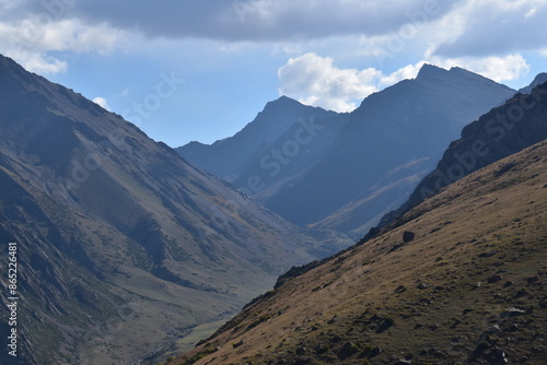 Stunning mountain scenery in the wild nature of Kyrgyzstan, Central Asia