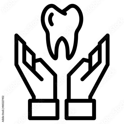 Human tooth on hand icon. Dental care, healthcare, medical treatment icon symbol