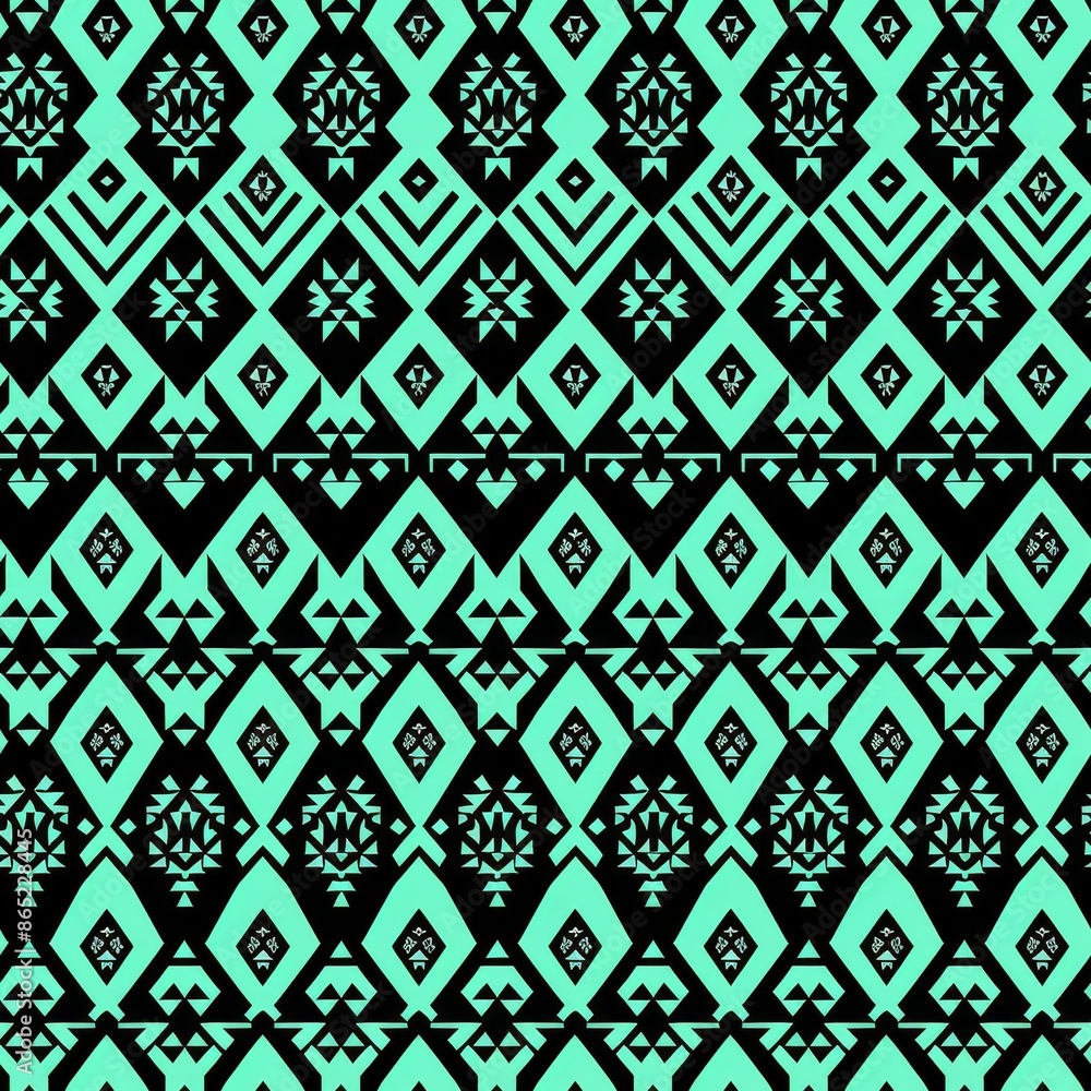 Black and turquoise Aztec pattern on Adobe Stock. Black and turquoise Aztec pattern on Adobe Stock.