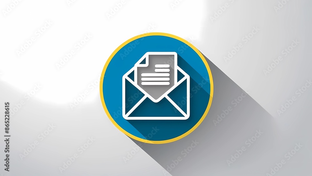 Email Icon with Open Envelope and Document in Blue Circle with Yellow Border on Gray Background
Email Icon with Open Envelope and Document in Blue Circle with Yellow Border on Gray Background