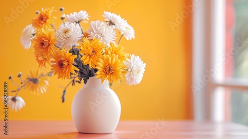 Chrysanthemum flowers in vase on kitchen table for interior design © 2rogan