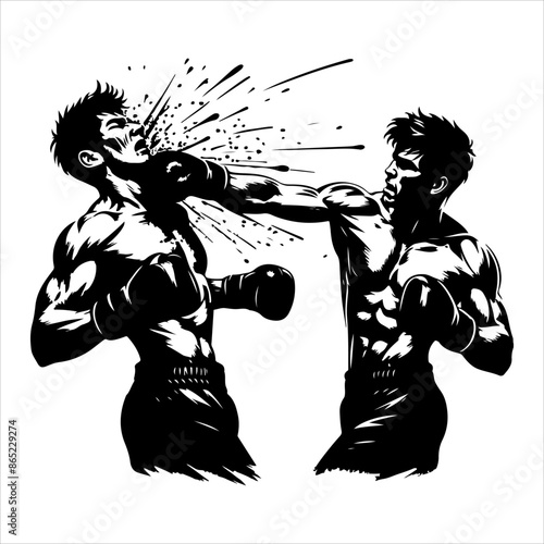 Boxer Silhouette. Strong fighter. Direct kick. Sportsman on training. Sparing. A boxer stands with pose vector silhouette. Martial skills demonstration.