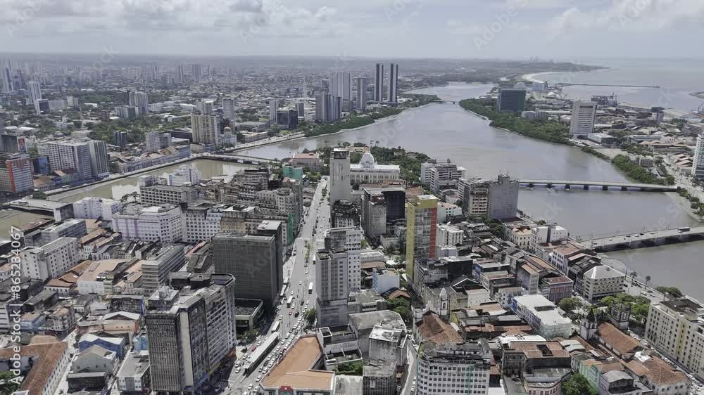 Drone flies north over Santo Antonio neighborhood in Recife, Brazil Drone flies north over Santo Antonio neighborhood in Recife, Brazil