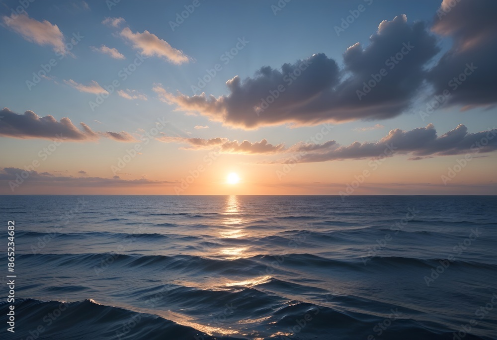 Obraz premium sunset over the sea, sand beach, summer day, some clouds, pink light