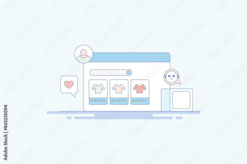 Ecommerce product browsing, online product search on shopping website business vector illustration. Ecommerce product browsing, online product search on shopping website business vector illustration.