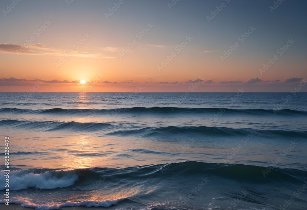 Obraz premium sunset over the sea, sand beach, summer day, some clouds, pink light