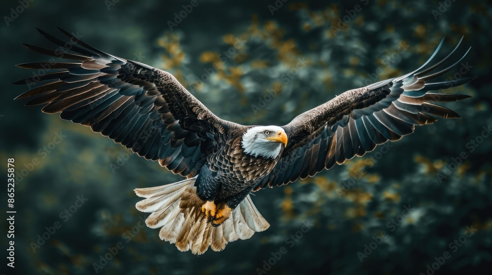 Obraz premium An American flag is soaring through an eagle's wings in this gritty patriotic concept. Memorial Day, Veterans Day, Presidents' Day, and Flag Day celebrations and marketing materials.