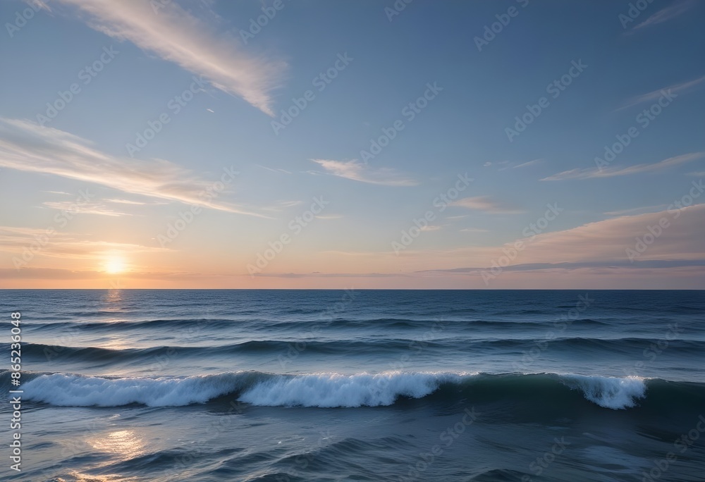 Fototapeta premium sunset over the sea, sand beach, summer day, some clouds, pink light