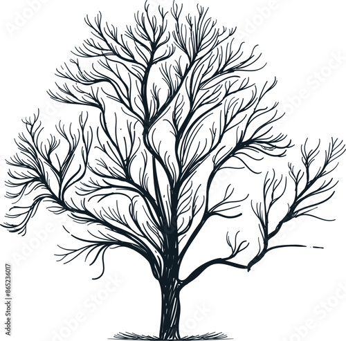 Vintage hand drawn sketch of dry tree without leaves