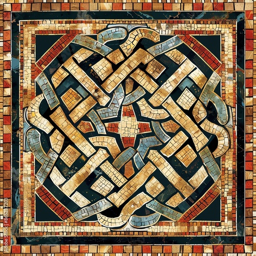 Classic pattern with Roman mosaic influences, detailed and historic, no blur,