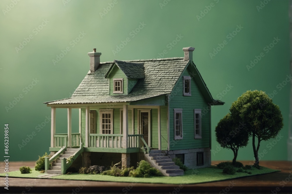 Miniature house on light green background, property and investment concept. Miniature house on light green background, property and investment concept.