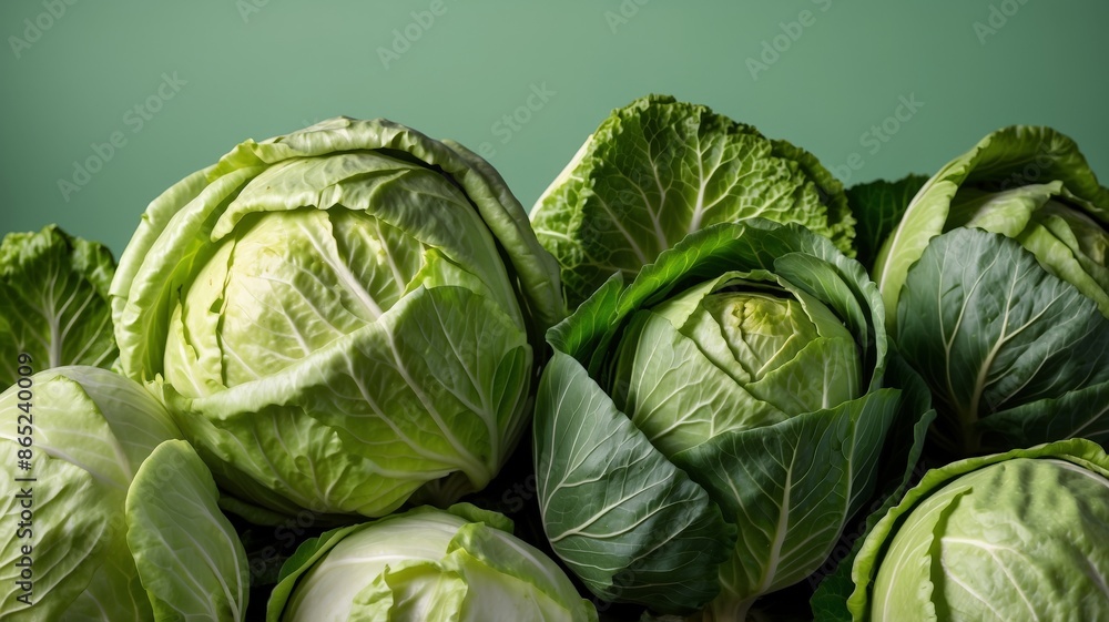 Fototapeta premium Various cabbages with green leaves, cooking, vegetable and healthy food concept.